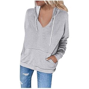 RLEHJN Hoodies for Women UK Sale Clearance Autumn/Winter Hooded Sweatshirt V Neck Plain Hoodies with Pocket Long Sleeve Shirts Ladies Casual Tops Comfortable Pullover Loose Fit Outwear Gray