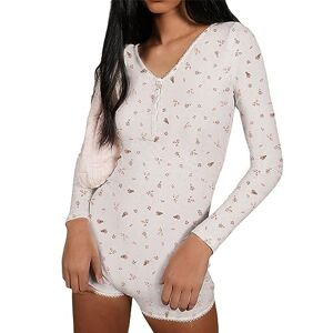 Snaked cat Y2k Long Sleeve One Piece Bodysuit V Neck Bodycon Floral Print Shorts Stretchy Pajama Onesie Rompers Jumpsuit (Red Flower, S)