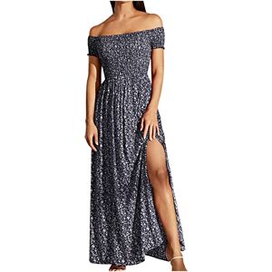 Generic J-693 Royal Blue Womens Short Sleeve Cold Shoulder Dresses Floral Dresses Homecoming Dresses for Women Formal Prom Party Evening Gowns Boho Ruched Slit Maxi Long Dresses 2024 UP S