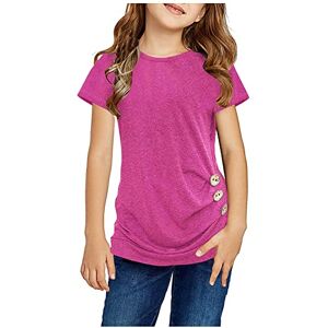 Uiflqxx Girls Shirts Summer Cute Classic Fit Tw ist Short Sleeve Plain Cotton Crew Neck T-Shirt Tee Top Blouse (Hot Pink, 12-13 Years)