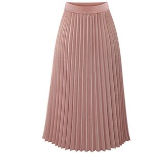 Pleated Elegant Midi Elastic Waist Skirt Wild Womens Solid Maxi Skirt Pink