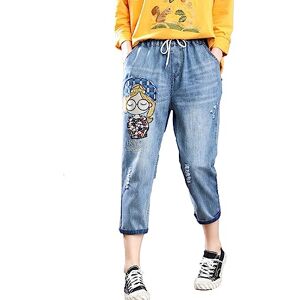 bgyujn Jeans Straight Women Casual Comfortable Literary Embroidery Elastic High Waist Cut Trousers Jeans Casual Trousers Women's Trousers Wide Leg Elegant, yellow, L