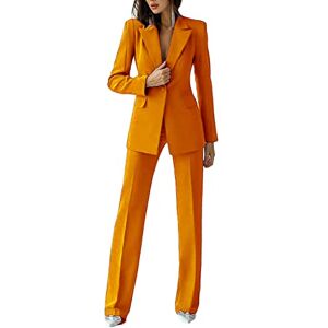 Women Suit 2 Pieces Business Pant Suit Sets Formal Office Lady Outfits Peak Lapel Women's Suiting for Work Professional Orange