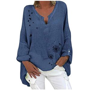Clearance!Hot Sale!Cheap! Women's Tunic Blouse Tops Fashion Plus Size Solid Cotton Linen Loose Casual Long Sleeve V-Neck Tees Shirts Jumpers for Women UK Sale Navy