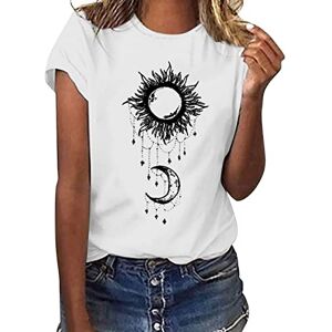 Womens Tube Tops Summer Cocila Summer Tshirts Women UK Women Casual Top Shirt Sun Moon Star Printed T Shirt Blouses O Neck Short Sleeve Elegant Top T Shirt Women's Tees White