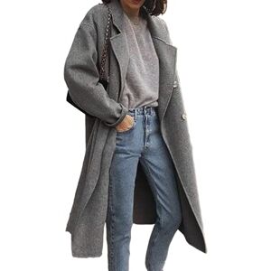 KCatsy Women Duffle Coat Dust Windbreaker Oversized Solid Color Notch Lapel Maxi-Long Baggy Plain Jacket Loose Trench Outerwear(A Grey,L 10)