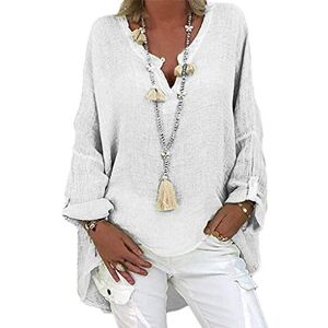 Sales Clearance Free Delivery Women Women's Oversized Linen Shirts V Neck High Low Tunic Top Plus Size Cotton Long Sleeve Tops Loose Rolled Up Sleeve Tees Vintage Casual Work Solid Color Blouse Shirts