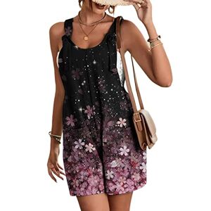 YILEEGOO Jumpsuit for Women Elegant Short Jumpsuit Wide Leg Jumpsuit with Pockets Women's Dungarees Summer Loose Casual Sleeveless Overall Short Playsuit Travel Jumpsuits (B-Purple Flower, S)
