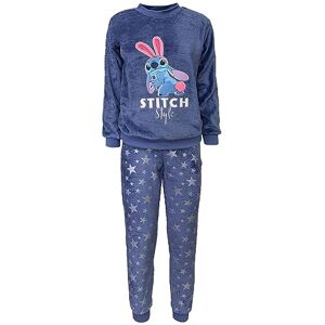 Disney Women's Long Winter Pyjamas Stitch Sweater and Trousers in Fleece 6210, blue, L