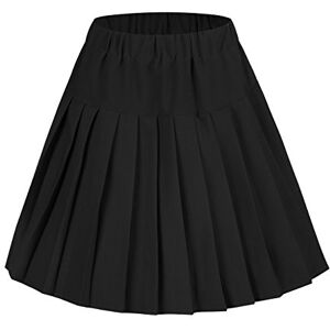 Urban GoCo Women's Elastic Waist Pleated School Skirt (S, Black)