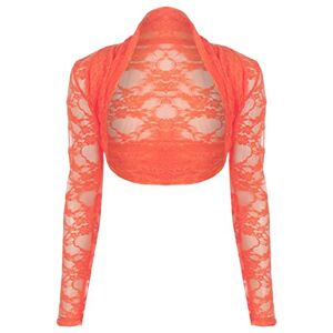 Oops Outlet Women's Lace Long Sleeve Open Bolero Cropped Cardigan Shrug Top - pink - 8-10