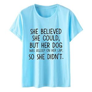 Amazon Wearhouses Clearance Angxiwan Tunic Tops for Women UK Women Dog Lover Letter Print Funny T Shirts Summer Casual Pullover Tops Short Sleeve Women Tees Personalised T Shirt UK Sky Blue