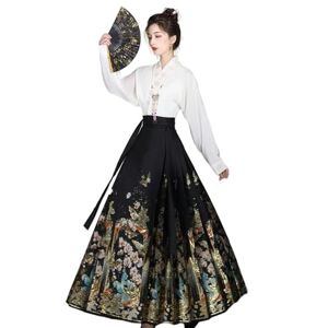 KOGORA Horse Face Skirt Horse-faced Skirt Hanfu Skirt Women's Pleated Skirt A-line Skirt Classic Style Umbrella Skirt-black Skirt-l