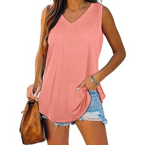 Miolasay Womens Summer Sleeveless Shirts Vest Ribbed V Neck Sleeveless Solid Tank Tops Ribbed Party Streetwear Loose Cami Tops (A-Pink, XL)