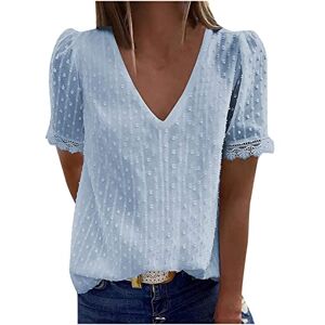 HAOLEI Blouses for Womens UK Clearance V Neck Ladies Swiss Dot Tunic Tops Lace Trim Summer Chiffon Blouses Tops Short Sleeve Casual T Shirts Size 8-16