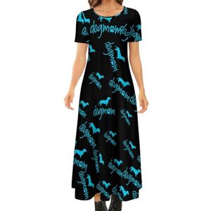 Songting Dachshund Dog Mom Women's Summer Casual Short Sleeve Maxi Dress Crew Neck Printed Long Dresses S