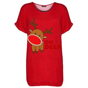 Be Jealous Womens Xmas Batwing Oversize Baggy T Shirt Top Oh Deer Red Plus Size (UK 20/22)