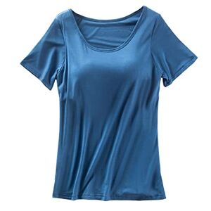 caoxhenr Women Padded Built-in-Bra T-Shirts Short Sleeve Round Neck Bra Tops Loose Causal Tops for Daily Wear Summer