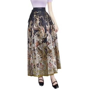 Ayxqyzjp Chinese National Style Summer Solid Color Short-Sleeved T-Shirt for Women Skirt-Skirt-M