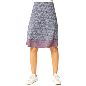 Roman Originals A-Line Skirt for Womens UK - Ladies Knee Length Skirts Stretchy Elasticated Waist Smart Casual Work Cotton Contrast Detail Shape Spring Summer Holiday - Blue - Size 18