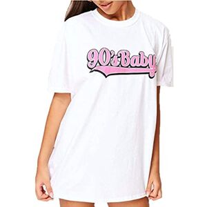 Fashionwise Womens Short Sleeve 90'S Baby Slogan Print T-Shirt Ladies Oversized Baggy Top (14, White)