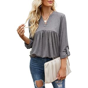 iChunhua Womens Casual Longline Tunic Tops V Neck T-Shirts Plain Basic Long Sleeve Blouse Grey Small