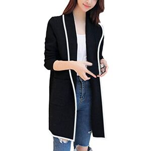 Generic Women's Cardigans Solid Color Loose Wild Elegant Windbreaker Sweater Lapel Open Front Coat Cardigan Mid-Length Cardigan Women's Turn Down Loose All-Match Knitted Sweater Coat with Pocket Black