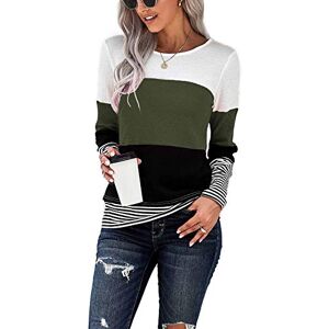 GOLDPKF Ladies Jumpers Striped Winter Sweatshirts Tunic Tops for Women UK Long Sleeve T Shirts Winter Clothes Green Size L UK14-16