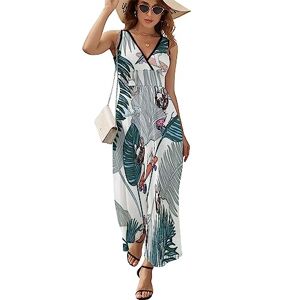 Rivngjde9438 Skateboard French BulldogTropical Leaves Maxi Dress for Women Sleeveless Long Summer Dresses Beach Dresses A Line L