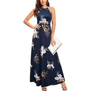 STYLEWORD Women's Floral Print Sleeveless Off Shoulder Elegant Summer Dress Halter Neck Maxi Long Dress (Floral19,M)