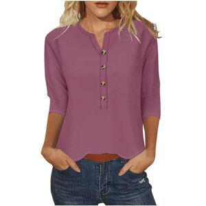 Tunic Tops For Women Uk 240228 Tpa204 Womens Blouse Button Up T-Shirts Plain Loose Fit Longline Tops Long Sleeve Summer Holiday Clothes Tunics to Wear with Leggings 3/4 Sleeve Tops 2024 Sports Y2K Gifts for Her Purple Size 18