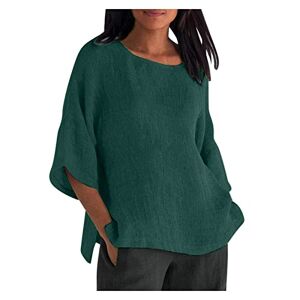 White Frilly Blouses For Women Uk Linen Shirt for Women UK Sale Clearance Oversized 3/4 Sleeve Tunic Tops Cotton Linen T-Shirt Loose Fit Boho Tops Plain Summer Tee Shirts Ladies Casual Longline Blouses Plus Size 22 Green