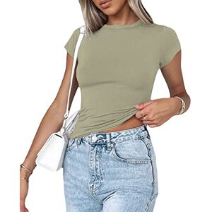 Geagodelia Womens Basic Crop Top Y2K Solid Color Short Sleeve Crew Neck Slim Fit Stretchy T-Shirt Ladies Tee Shirts Summer Gym Workout Going Out Tops for Teens (A 01-LightGreen, S)