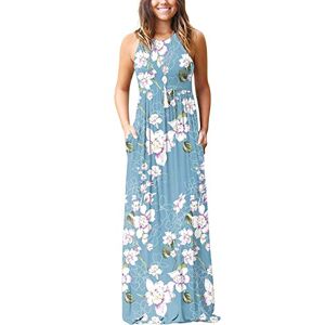 PCEAIIH Women's Casual Sleeveless Maxi Dress Loose Long Dresses with Pockets (3XL-B-Flower Light Blue)