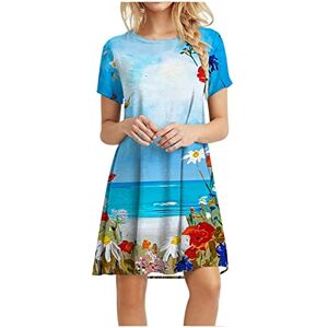 Summer Dresses for Women 2023 - Women's Casual Loose T Shirt Dresses Floral Print Round Neck Short Sleeve Mini Dress Tunic Dress Summer Flowy Swing Boho Dress Beach Holiday Sundress for Women