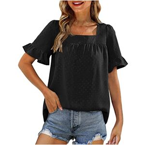 Clearance!Hot Sale!Cheap! Ladies Ruffle Short Sleeve Blouse UK Women Dressy Casual Tops Summer Elegant Blouses Square Neck Tshirts Loose Plain Jumpers Tops Clearance