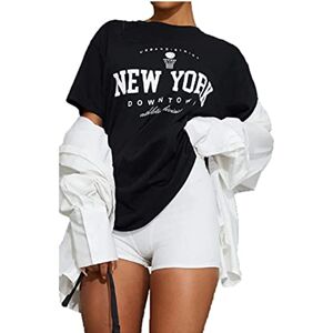 Fashionwise Womens Short Sleeve 90'S Baby Slogan Print T-Shirt Ladies Oversized Baggy Top (as8, Numeric, Numeric_8, Regular, Regular, New York Black)