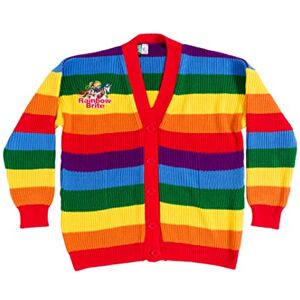 TruffleShuffle Unisex Rainbow Brite Striped Knitted Cardigan Rainbow Chunky Ribbed Knit Oversized for 80s Cartoon Fans