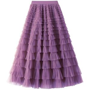 JIEZM skirt Women Pleated Tutu Long Skirts Ruffles Elegant Mesh Tulle Loose Skirts Solid Mesh Patchwork Gauze Party Skirt-q-l