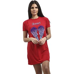 Fashion Star Womens Oversized Baggy Turn Up Sleeve Angel Printed Tunic Long T Shirt Dress Angel Red Plus Size (UK 24/26)