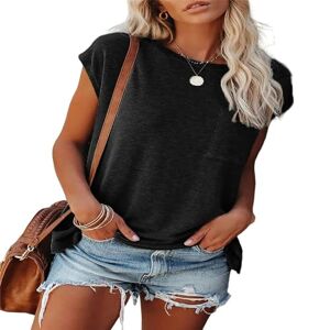 JEAMIS Shirt Women'S T Shirt Short-Sleeve Blouse Loose Crewneck Ladies Casual Summer Tops-Black-L