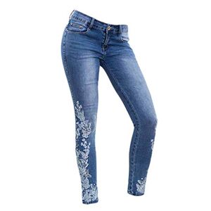 JIER Women's High Waisted Floral Embroidered Denim Pants Ladies Slim Fit Stretch Embroider Jeans Floral Printed Trousers (Light Blue,XXL)