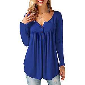 Florboom Ladies Tops Long Sleeve Loose Fit T Shirts Henley Top Blue 8-10