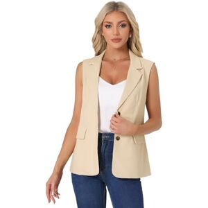 Allegra K Sleeveless Blazer for Women's Business Casual Linen Work Office Suit Vest Jacket Beige XL