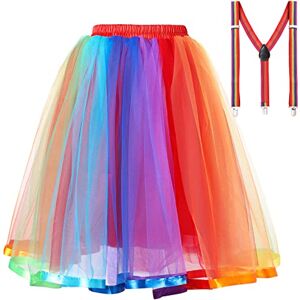 tanzdunsje Tutu Tulle Skirt, Rainbow Black Lined Tulle Skirts for Women Adults Teens,80s Night Fancy Dress, Party Skirt fit for Night Out, Halloween Costume, Festivals, Christmas, Parties