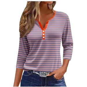 vohiko Summer Ladies Tops for UK 2024, Women's Casual Stripes Print Button Down 3/4 Sleeve T Shirt 3/4 Sleeve Blouses Loose V Neck Tunic Trendy Business Tunic Orange