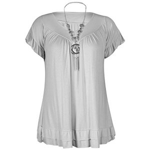 Generic AZ Fashion World&#174; Ladies Frill Necklace Gypsy Plus Size Tunic Tops Womens Ruffle Frill Short Sleeve V-Neck Tops (Silver Grey, 12-14)