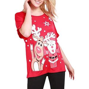 Fashion Star Women Santa Gifts Snowflakes Xmas Baggy T Shirt Waving Santa Reindeer Red Plus Size (UK 16/18)