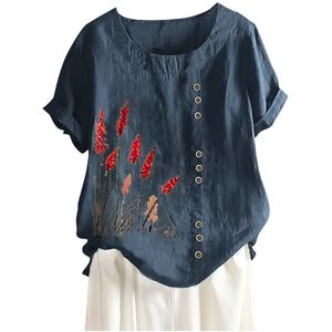 Amazon Essential Womens Blouses Clearance My Order Linen Tops for Women UK Summer Short Sleeve Cotton Linen Shirts 2024 Fashion Crew Neck Button Blouses Dressy Casual Dandelion Print T-Shirts Ladies Elegant Loose Fit Tee