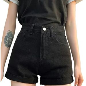 LANMFU Gym Shorts For Women Shorts Women Denim Shorts Women's High Waist Black Summer White Loose A- Line-black-s